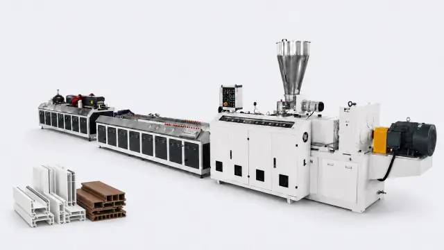 Plastic profile extrusion line Plastic profile extrusion line