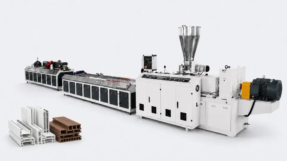 Plastic profile extrusion line Plastic profile extrusion line