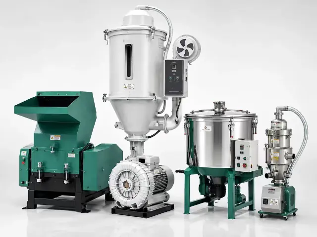 Plastic processing auxiliary equipment including crusher, dryer and mixer Plastic processing auxiliary equipment including crusher, dryer and mixer